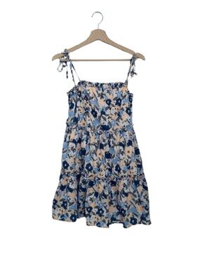 Rails Blue and Cream Floral Tie-Shoulder Dress Size  S